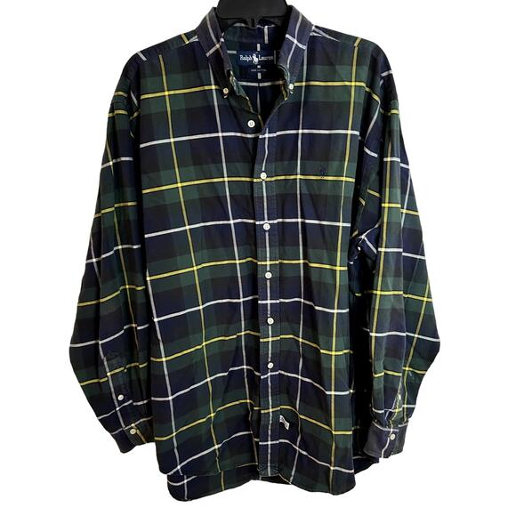 Ralph Lauren Polo Long Sleeve Button Down Mens Size Large Navy Green Yellow - Picture 1 of 6